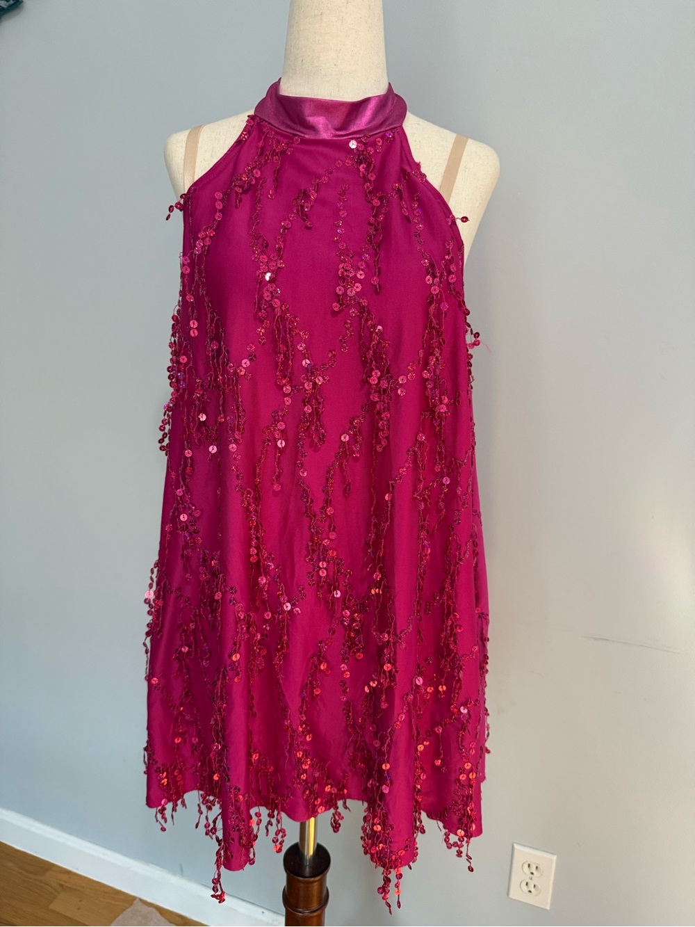 Weissman Fuschia Sequin Halter dance dress costume M adult